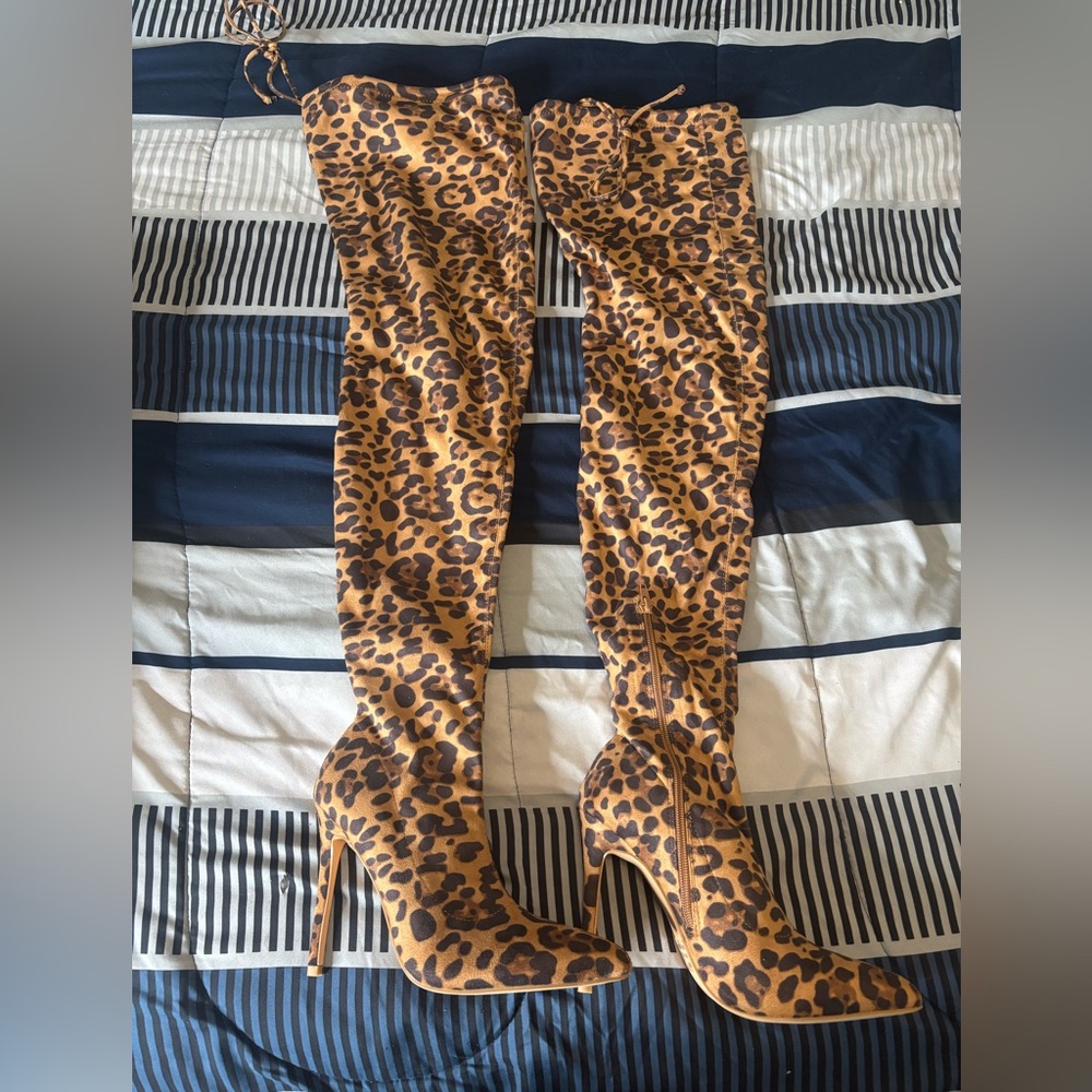 Leopard Print Women's Thigh High Boots